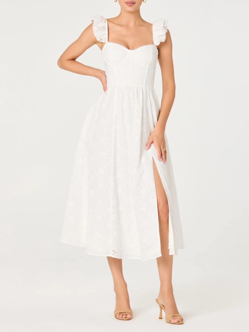Wedelia Ruffle Strap Eyelet Corset Midi Dress - ASTR the Label